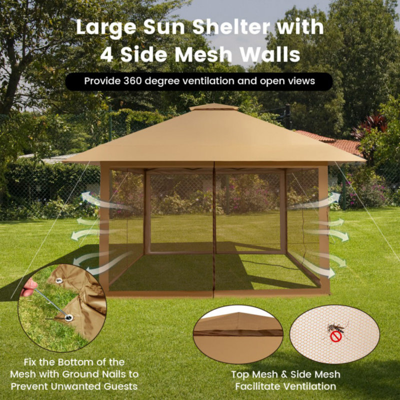 13 X 13 Feet Pop Up Instant Gazebo Canopy Tent With Mesh Sidewall